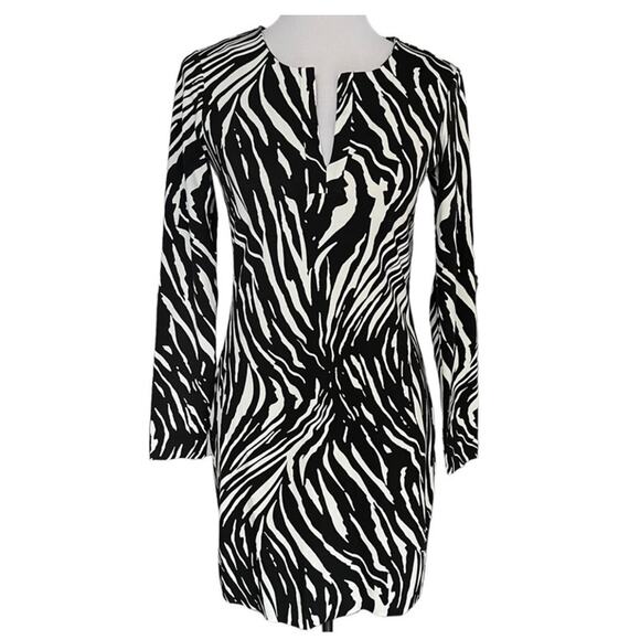Diane Von Furstenberg DVF Black and White Zebra Print Long Sleeve Dress sz 2 - Picture 3 of 16